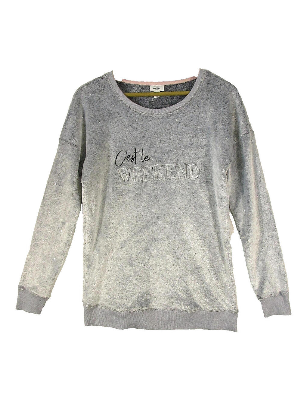 Jenni Intimates Womens Crew Neck Fleece Sweatshirt Long Sleeve Size M Gray